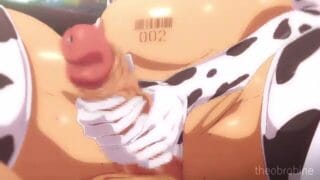 牛コス姿の甘雨に手コキ＆騎乗位エッチしてもらうエロアニメ